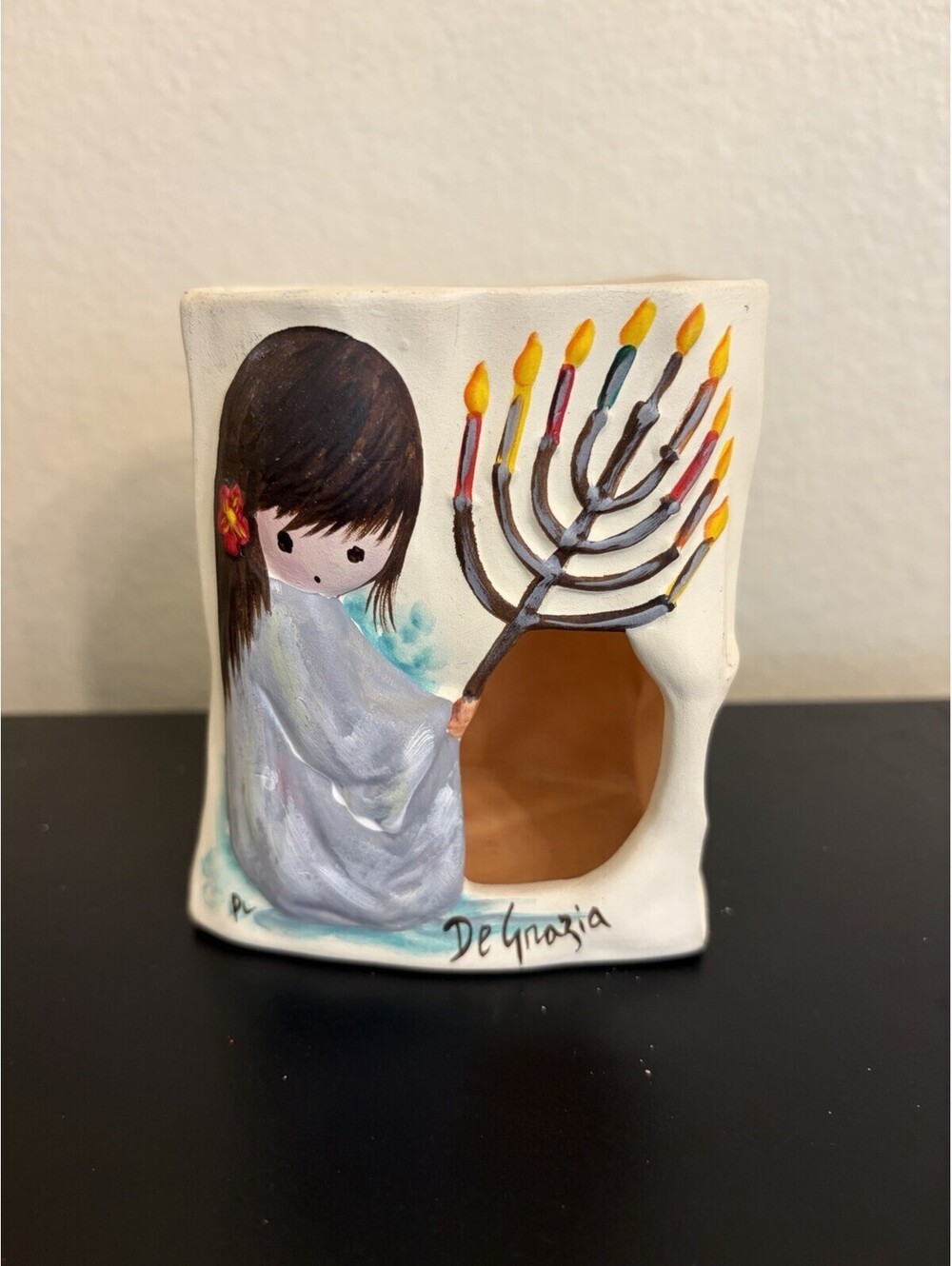 VTG De Grazia, Luminary Candle Holder, 4.5” ceramic Hand Painted